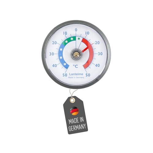 Lantelme Kühlschrankthermometer Selbstklebend Temperatur + - 50°C Analog | Thermometer Grau für Gefrierschrank Eisfach Kühltheke Kühlzelle...
