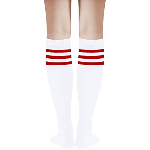 Image of DOOVID Casual Knee High Socks for Women Tube Socks Elasticity Athletic Socks Thin Stripe Knee High Stockings