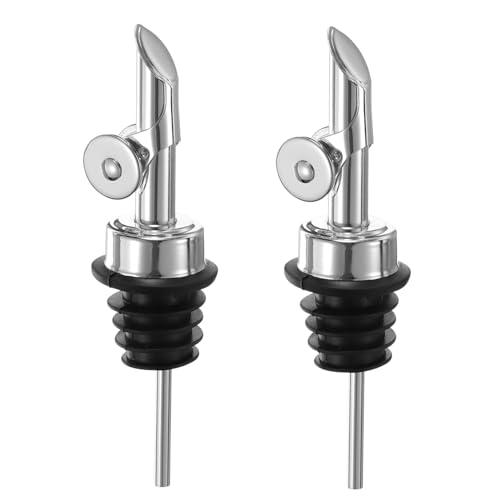 sourcing map Weighted Stainless Steel Liquor Bottle Pourers, 2 Pcs Auto Flip Feature Olive Oil Dispenser Spout, Bottle Pourers for Alcohol Wine Vinegar, Silver