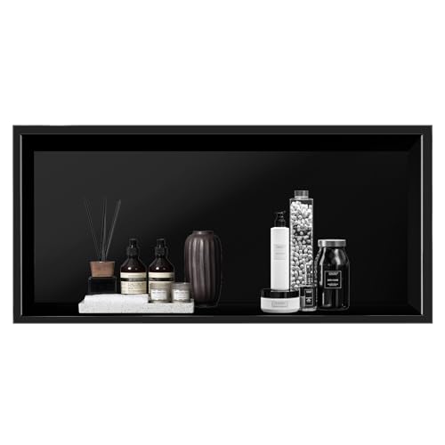 automoris 24\"Ã—12\" Stainless Steel Shower Niche, Recessed Shower Niche No Tile Needed for Bathroom Wall, Shower Niche Insert Tile Ready for Bathroom Storage, Black