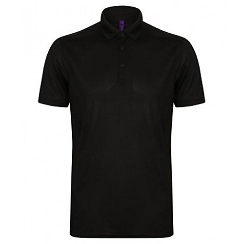 Henbury Polo Elástico de Microfibra Piqué Para Hombre (3XL/Negro)