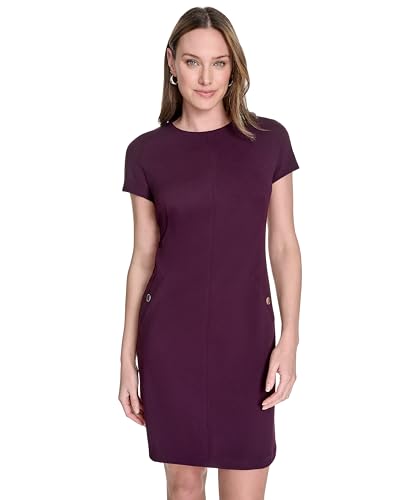 Image of Tommy Hilfiger Women's Cap Sleeve Crew Neck Two Hip Pockets Sheath Mini Dress