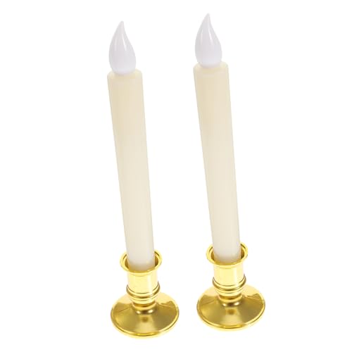 LOORGVEL 2 Piezas luz de las velas incendio velas de pilar sin velas solares led candles christmas candle lámpara de vela del festival lámpara de vela de la iglesia páginas Golden