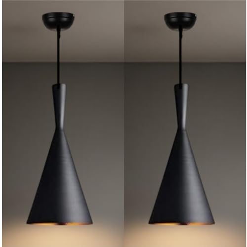 Image of GreyWings Modern Black Aluminium Hanging Pendant Light for Ceiling, Dcorative Lamp, 27 Holder, Inoor Light for Dining, Kitchen, Living Room,(Big) Pack of 2
