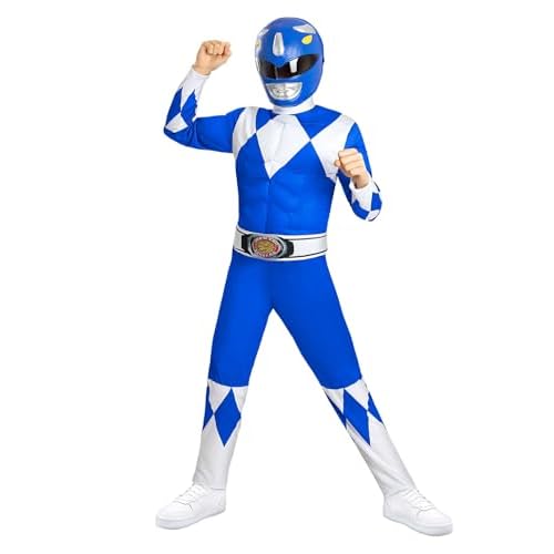 Funidelia | Disfraz Power Ranger Azul para niño Superhéroes, Dibujos Animados - Disfraz para niños y divertidos accesorios para Fiestas, Carnaval y Halloween - Talla 5-6 años - Azul
