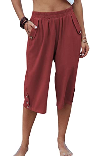 Image of Veatzaer Women's Elastic Waist 3 /4 Capri Harem Pants with Pockets Casual Loose Solid Yoga Trousers S-XXL