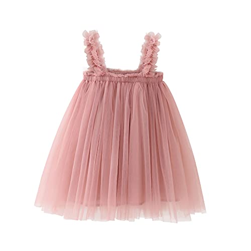 Tutu Dresses for Girls Toddler Baby Sleeveless Sling Tulle A-Line Skirt Wedding Princess Party Dress Beach Holiday Sundress Cake Smash First Birthday Outfit Dusty Rose-1PC 4-5 Years