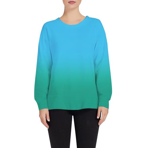 Generisch Sudadera para mujer de gran tamaño, degradado de color, sin capucha, cuello redondo, suéter cómodo, camiseta de manga larga, camiseta informal, túnica, camiseta informal para adolescentes,