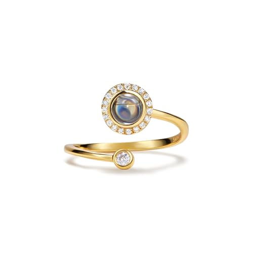 PERIMADE Custom Photo Ring with Picture Inside, Personalized Text & Love in 100 Languages Projection Open Band Ring, Customized 925 Sterling Silver Memorial Jewelry Gift for Women Birthday Anniversary