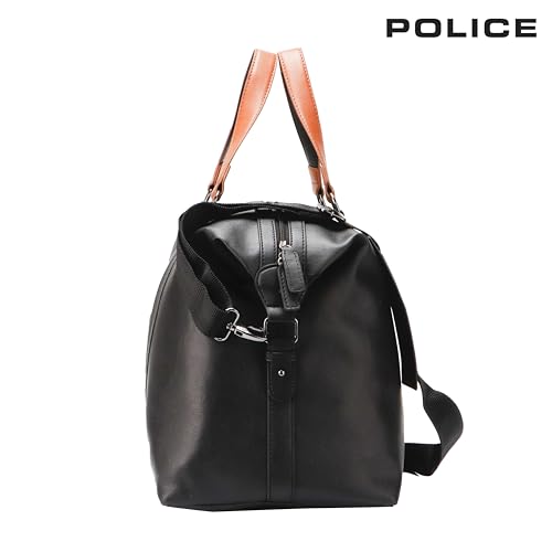 Image of POLICE Warner Vegan Leather 30 LTR. Weekender Duffle Bag for Travel for Men and Women (Unisex) - Black /Tan