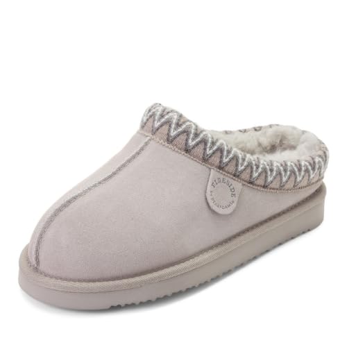 Image of Fireside by Dearfoams Women's Greta Genuine Shearling Clog Slippers, 100% Natural Suede Clogs for Outdoor & Indoor