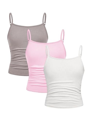 Image of SOLY HUX Girl's Tank Tops 3 Packs Cute Ruched Spaghetti Strap Camisole Slim Fit Undershirts