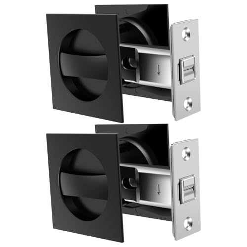2 Piezas Cerradura de Puerta Corredera con Pestillo de Privacidad Negro Mate Cuadrado, Herrajes de Estilo Moderno, Fácil Instalación para Dormitorio y Baño miniatura 1