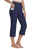Willit Women's Yoga Capris Pants High Waist Leggings Crop Straight Leg Athletic Exercise Workout Capris 21' Navy Blue M