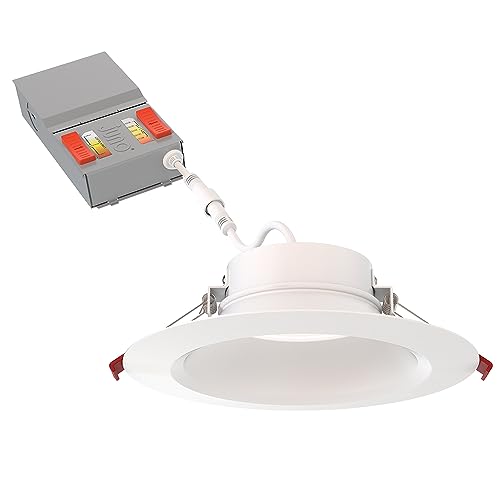 Image of Juno LED Recessed Lights 6 Inch Round Wafer Downlight, 5-in-1 Switchable White Color Temperature, Adjustable Brightness, Deep Regressed Smooth Trim, 6-Inch, Matte White