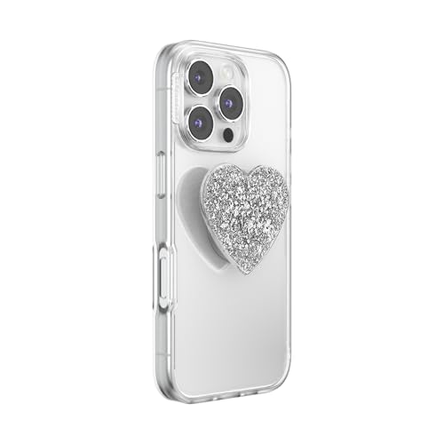 Image of PopSockets PopTop, Adhesive Phone Grip with Swappable Top, Silver - Confetti Heart Silver Sizzle