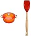 LE CREUSET Evolution Signature Casseruola In Ghisa Con Coperchio, Arancione, 24 Cm & Cucchiaio, Spatola Da Cucina Con Testa Rimovibile In Silicone/Legno, Rosso Ciliegia, Lunghezza: 32 Cm