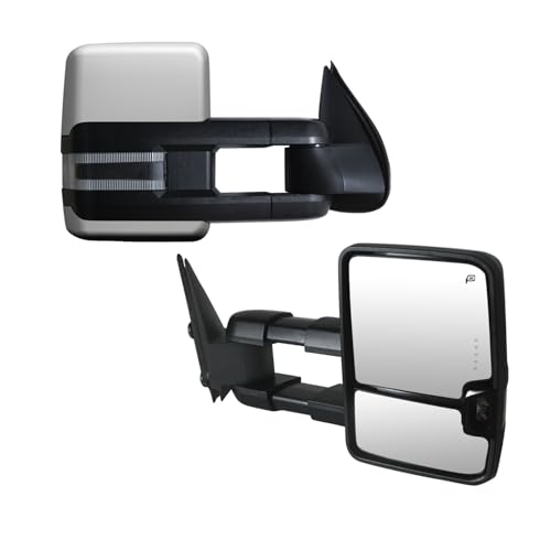 Brovw Towing Mirrors Compatible with 2003-2007 Chevy Silverado GMC Sierra 1500 2500 HD 3500 Suburban Yukon Tahoe Power Heated Side View Mirrors with Turn Signal Lights Puddle Lights (Chrome)