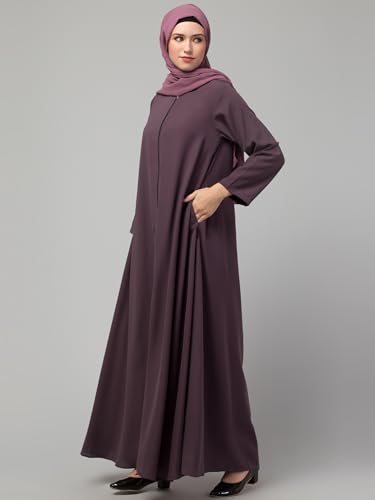 Image of Mallika Women Modest Wear Nida Matt Front Open Zipper Abaya Burkha for Everyday use (NHF1099 /148 Dusty Purple, 4XL)
