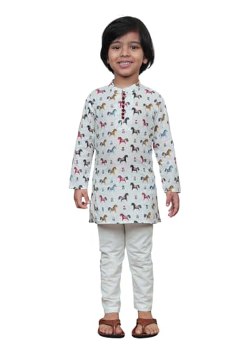 Image of POLKA TOTS Boys Cotton Ethnic Kurta Pajama Set with Attached Koti | Ethnic Motif Wear Kids Kurta Pyjama for Boys & Toddlers | Traditional Dress for Weddings & Festivals | Festive Jubba Set for Babies