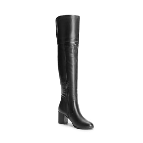 DREAM PAIRS Women's Thigh High Block Heel Over The Knee Boots,Size 10,Black-Pu,STRETCH_HIGH