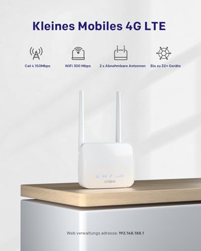 STRONG 4G LTE Router, N300 WLAN Router Unterst&uuml;tzt SIM Karten, Cat 4 bis zu 150Mbit/s, 2 x Externe Antennen, Ethernet LAN Port, Full PIN Code Management, WPA/WPA2, WPS