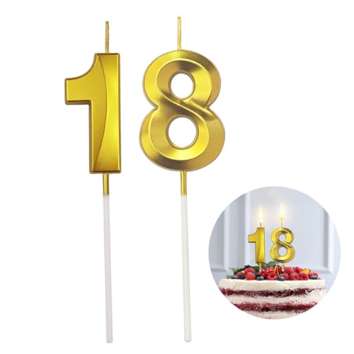 SHSMPXOY 18th Candelina Compleanno Numero 18 Candela di Compleanno Glitterata Oro 3D Design Candele Numero Decorazioni Cake Topper per Festa di Compleanno, Anniversario di Matrimonio