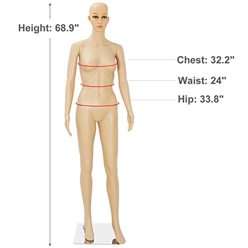 Mannequin Full Body Dress Form 69Inch Female Adjustable Mannequin Stand Realistic Mannequin Display Head Turns Dress Model Metal Base #TOP1