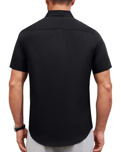 Alimens & Gentle Mens Short Sleeve Dress Shirt Wrinkle Free Solid Casual Button Down Shirts for Summer Business Wedding3