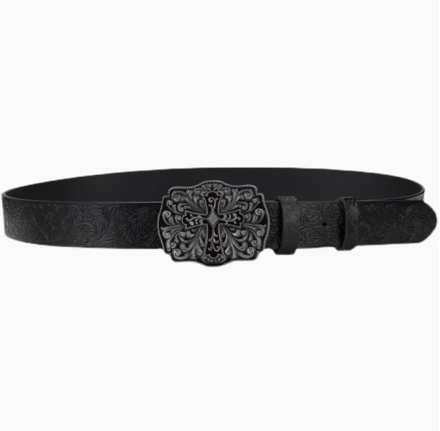 Punk Rock Leather Belt for Unisex Cross Embossed Metal Buckle Adjustable Genuine Leather Belt for Jeans Streetwear3