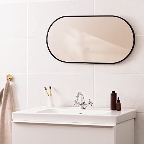 Miroir mural ovale 75x38 cm aluminium noir KW-Commerce