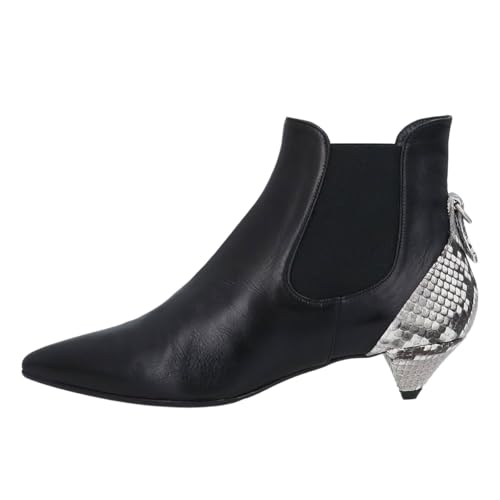 FOWT Women Pointed Toe Patchwork Snakeskin Ankle Boots Low Heel Pull on Stretchy Chelsea Boots Comfy Fashion Booties Size 4-16 US