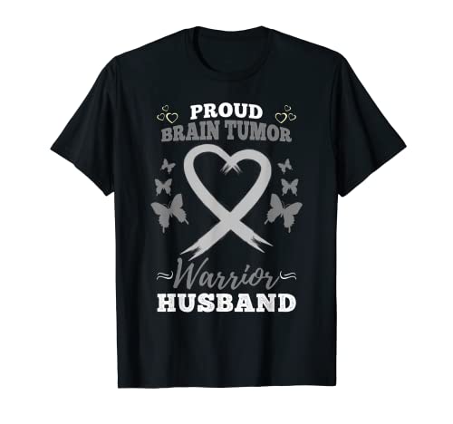 Mens Proud Brain Tumor Warrior Husband Brain Tumor Awareness T-Shirt
