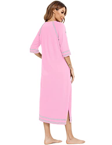 Image of Veseacky Women Robe Zipper Front House Coat 3 /4 Sleeve Nightgown Full Length Ladies Lounge Dress with Pockets S-XXL