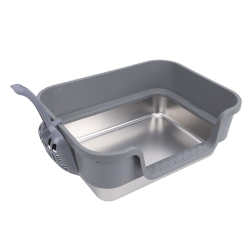 Arenero para gato de acero inoxidable Zopsc con lados altos miniatura 2