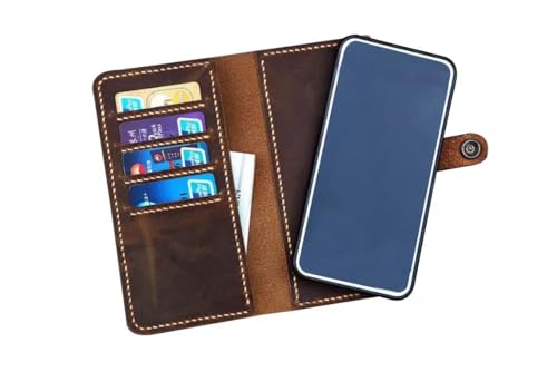 Personalized removable magnetic distressed leather wallet cover magnet case compatible with iPhone 16 Pro Max wallet