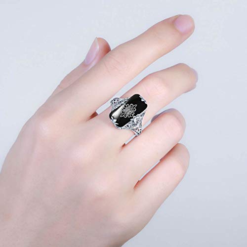 925 Silver Rings for Women White Frosted Gemstone Natural Black Agate Onyx Vintage Engagement Ring Jewelry Mom Gift 6