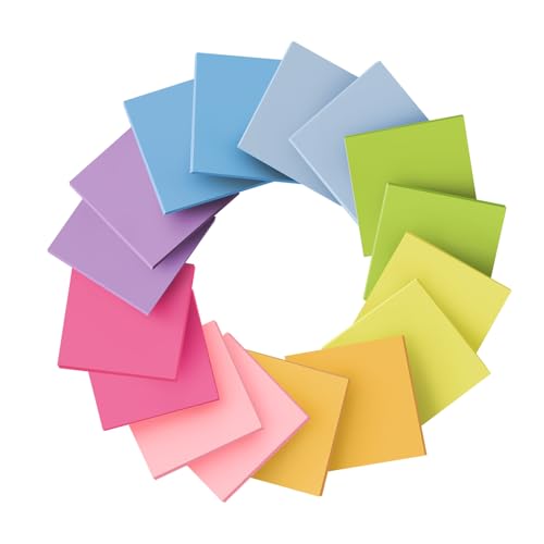 Wowivy 16 Blöcken Haftnotizen, 76 x 76 mm, Helle Farben Selbstklebenotizen Pads, Sticky Notes, klebezettel, recycelbar, einfach zu posten für Zuhause, Büro, 55 Blätter/Block, 880 Blätter Gesamt