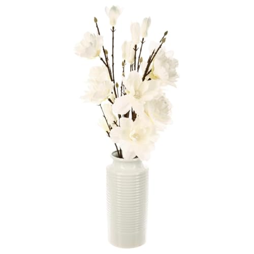 Composition florale avec vase magnolia 73cm blanc pour décoration maison