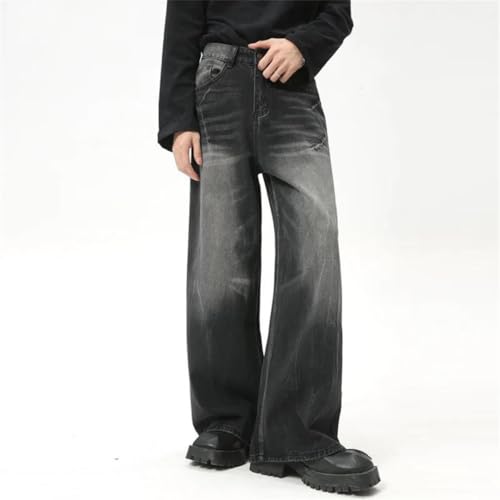 Men Jeans Loose Zipper Wide-Leg Washed Denim Pants High Street Trousers2
