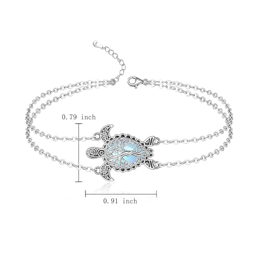 Image of Fenthring Turtle Anklet S925 Sterling Silver Blue Opal Sea Turtle Ankle Bracelets for Women Infinity Wave Ocean Beach Summer Foot Bracelet Jewelry Layered Adjustable