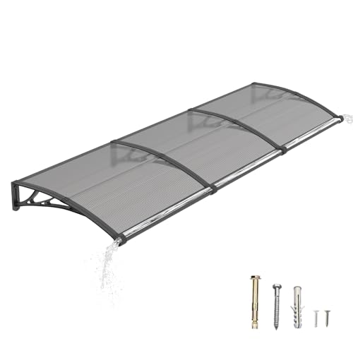 DAWNINGHOMM Awning for Door Entrance 32 x 120 Inch, Exterior Door Awning Canopy with Drainage & ABS Bracket, Polycarbonate Cover for Door Window Exterior, UV Rain Snow Protection for Patio Porch by DAWNINGHOMM - Used condition - US$104.38