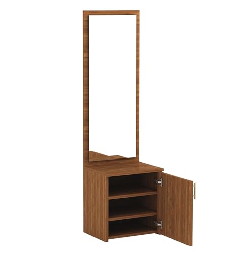Image of DesignFit Engineered Wood Dressing Table with Mirror Dressing Table with 3 Shelf Storage Vanity Table for Bedroom Living Room Home Hotel - Walnut Finish