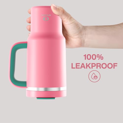 Image of ENCOOL 32 oz Tumbler with Handle and Straw: Stainless Steel Insulated Tumbler Keeps Cold for 24 Hours, Leakproof Travel Cup Fits in Cup Holder and BPA-Free,Tulip