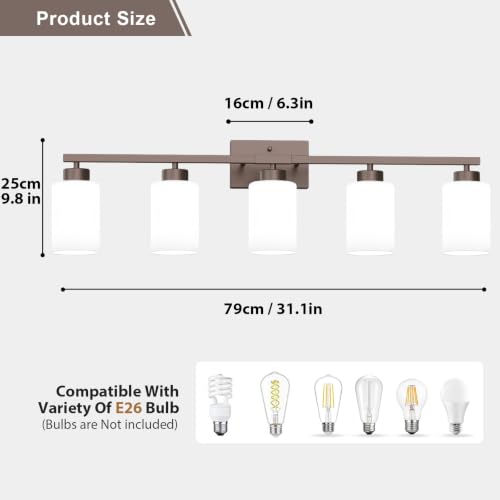 Image of IZORRO Bathroom Light Fixtures, Modern Vanity Lights, Bathroom Lighting Fixtures Over Mirror with Milky White Shade, Wall Sconce for Living Room Cabinet Bedroom (Oil Rubbed Bronze, 5-Light)