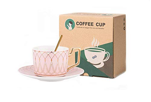 Primst Ensemble de tasses à café et soucoupes à motifs géométriques 209,8 g avec tasse à café et soucoupe moderne en bronze, tasse à cappuccino/latte/expresso (rose sakura) Cover