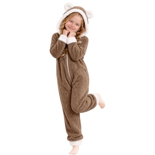 Kids Christmas Hooded Onesie Fleece Jumpsuit Outfit With 3D Ears For Girls - image 3