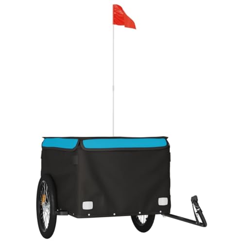 vidaXL Lastenanhänger, Anhänger für Fahrrad, Fahrradanhänger mit Deichsel Sicherheitsflagge, Transportanhänger, Schwarz Blau 45kg Eisen