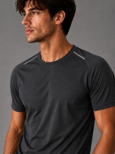 Image of Men's Performance T-Shirt,Dark Grey, Polyester, Moisture Wicking, Crew Neck, Coreflex, Gym & Running