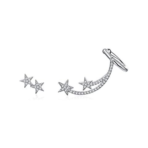 BISAER 925 Sterling Silver Ear Crawler - Cuff Earrings Cubic Zirconia Ear Climber Earrings for Women Jewelry Gifts, Sterling Silver, Cubic Zirconia Cover